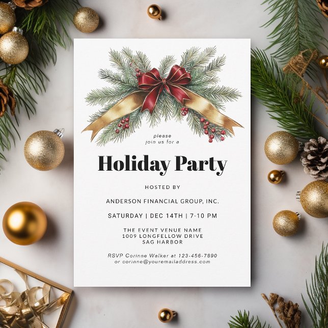 Convite Festivo Evergreens Corporate Holiday Party (Available in both printed and instant download digital formats.)