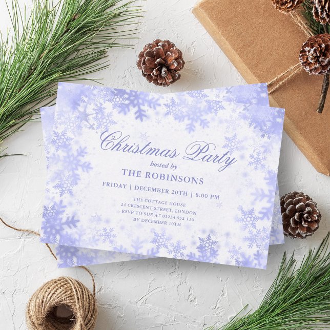 Convite Festivo Feriado Marinho de Natal Flocos de Neve Az (Festive Holiday Christmas Navy Blue Snowflakes Invitation)
