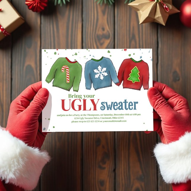 Convite Festivo Funny Ugly Sweet Natal (Ugly sweater Christmas party invitation.)