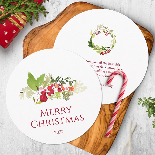 Convite Festivo Holly Berry e Evergreen Watercolor (Criador carregado)