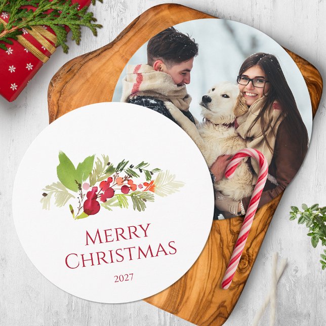 Convite Festivo Holly Berry e Evergreen Watercolor (Criador carregado)