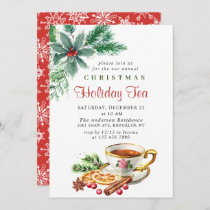 Convite Festivo Holly Berry Natal Festa de Chá
