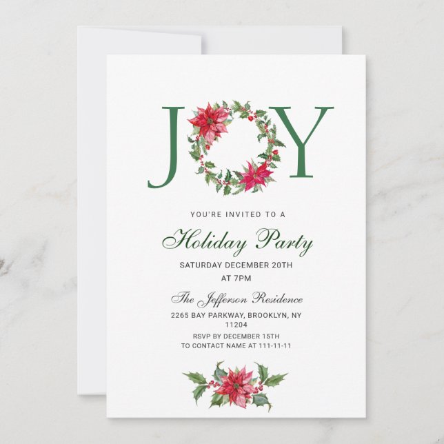 Convite Festivo Holly Berry Wreath Festa de Natal (Frente)