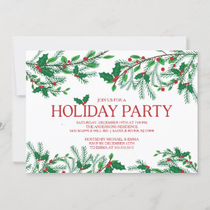 Convite Festivo Holly Holiday Party