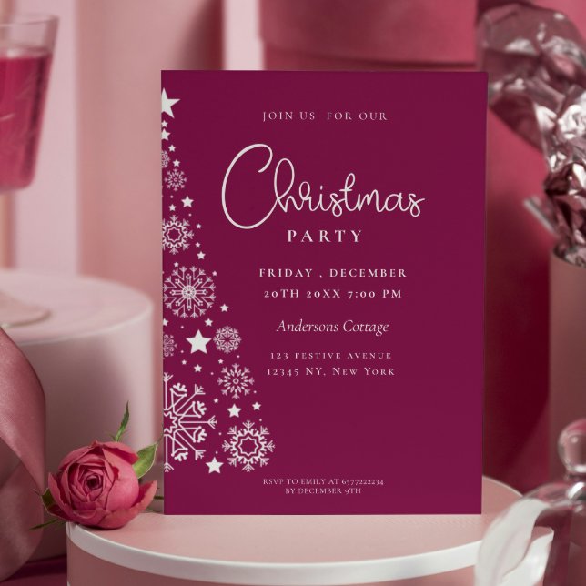 Convite Festivo Magenta - Festa de Natal Corporativa (Unique Stylish Magenta Christmas tree Party Invitation)