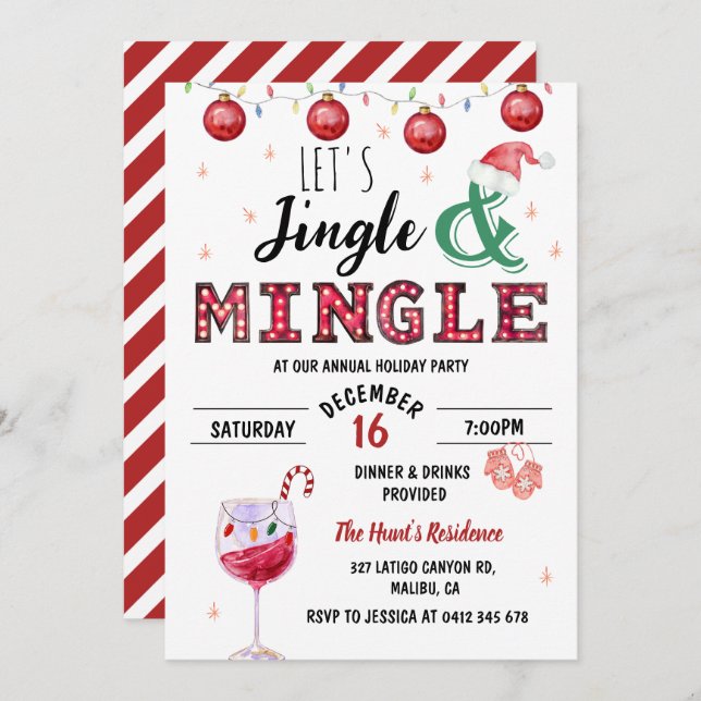 Convite Festivo Moderno Jingle & Mingle Christmas Party (Frente/Verso)