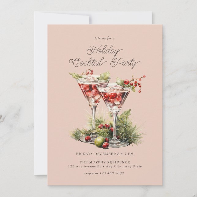 Convite Festivo Natal Aquarela Festa de Cocatail (Frente)