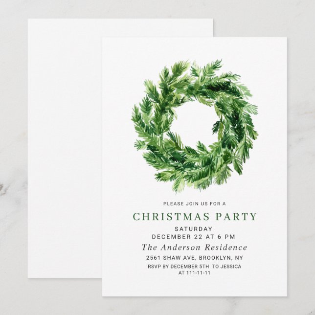 Convite Festivo Pine Branch Festa de Natal (Frente/Verso)