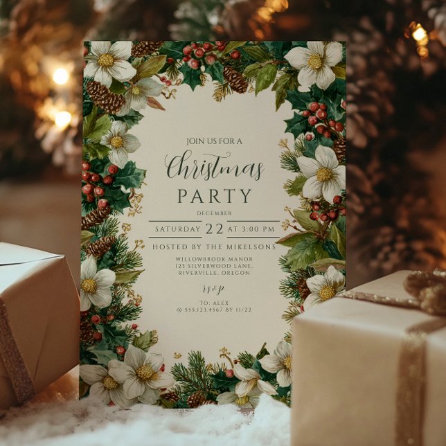 Convite Festivo Pinecone e Holly Christmas (Criador carregado)