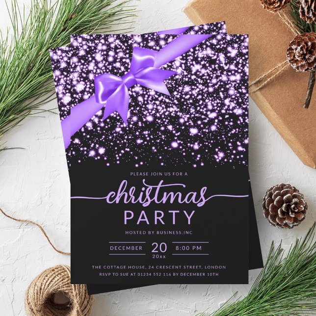 Convite Festivo Purple Winter Shiny Star Company Xmas (Festive Purple Winter Shiny Star Company Xmas Invitation)