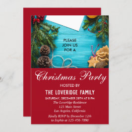 Convite Festivo Red & Blue Holidy Country Christmas Party