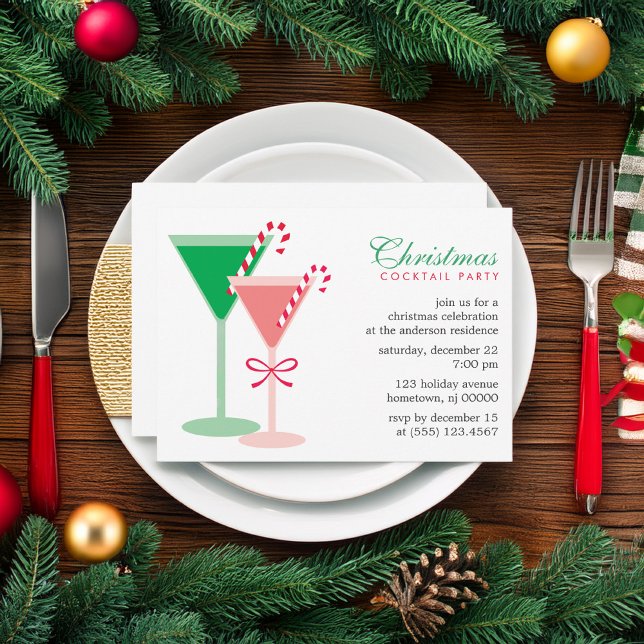Convite Festivo Red e Green Christmas Coctail Party (Criador carregado)