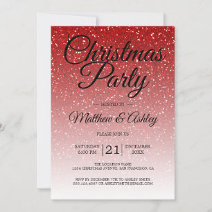 Convite Festivo Red Glitter Ombre Festa de Natal
