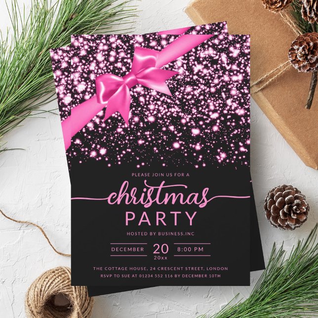 Convite Festivo, Rosa Quente, Inverno Brilhante, Star Comp (Festive Hot Pink Winter Shiny Star Company Xmas Invitation)