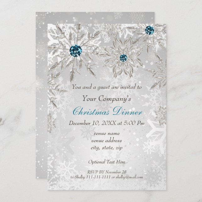 Convite Festivo Silver aqua Corporate Holiday Party Convid (Frente/Verso)