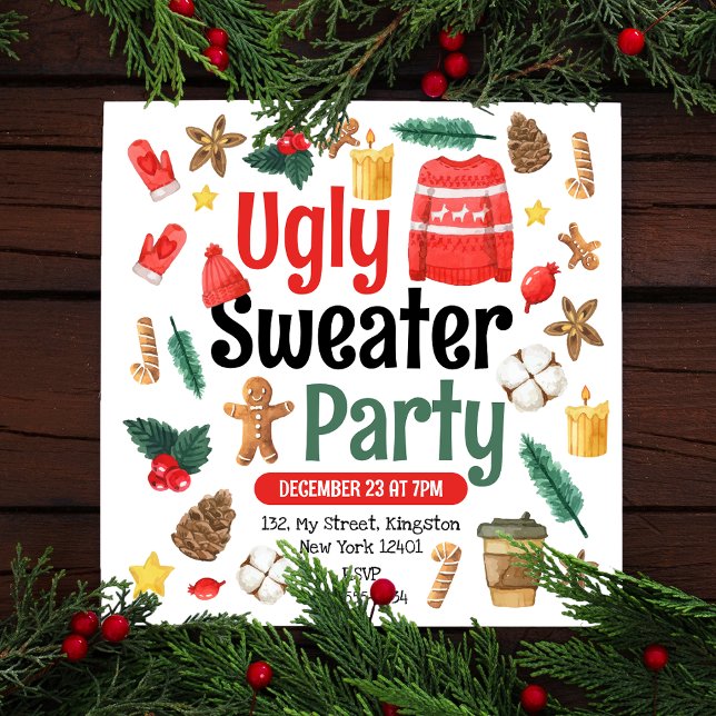 Convite Festivo Ugf Sweater Party Watercolor (Criador carregado)