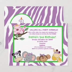 Convite FESTY ANIMALS aniversário de 3 anos Zebra stripe 