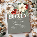 Convite FesWinter Florals aniversário de 40 anos<br><div class="desc">Este maravilhoso convite para aniversário de 40 anos floral festivo é perfeito se você fizer uma celebração de aniversário durante o inverno. Design apresenta um fundo verde-sábio decorado com lindos florais tradicionais de vermelho e marfim de inverno e outras folhagem botânica de natal, faux gold confetti e um modelo de...</div>