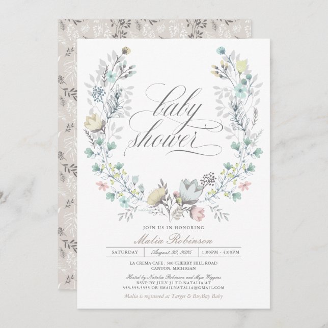 Convite Fia Botânica | Sexo Neutro | Chá de fraldas (Frente/Verso)