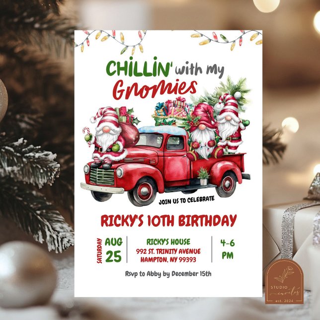 Convite Ficando à Toa Com Gnomies Natal Aniversário Infant (Criador carregado)
