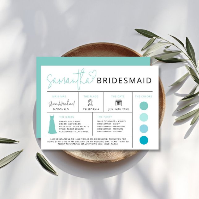 Convite Ficha de informações da Summer Bridesmaid, Guia de (Summer Bridesmaid Info Card, Bridal Party Guide Invitation)