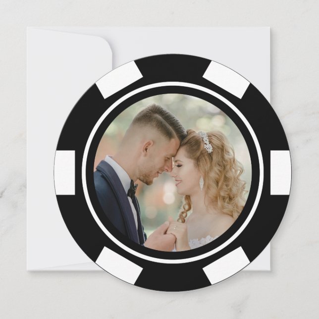 Convite Ficha de Pôquer Preto e Branco Casamento Fuga Fest (Frente)