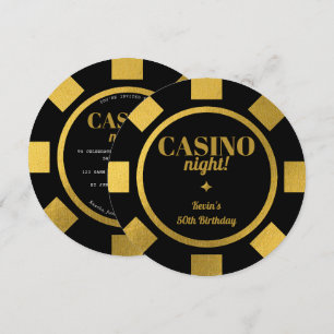 Convite Fichas de pôquer Casino Night Gold Black 50º anive