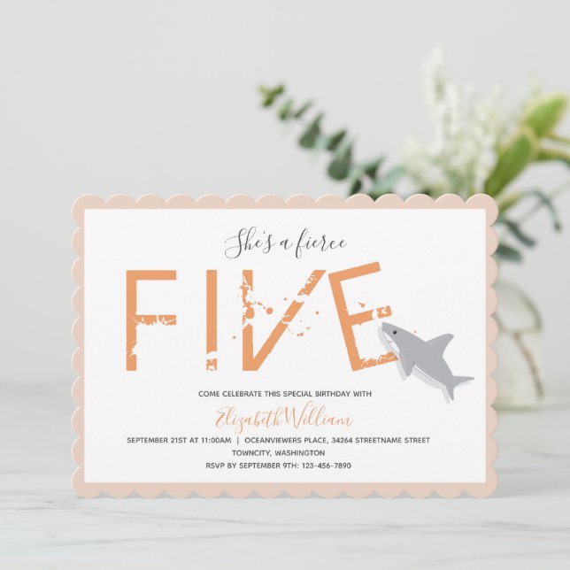 Convite Fierce Cinco Animais de Tubarão Laranja 5 (Em pé/Frente)