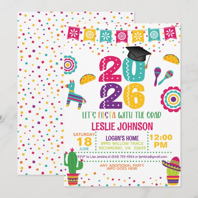 Convite Fiesta 2026 Graduation Invitation (Frente/Verso)