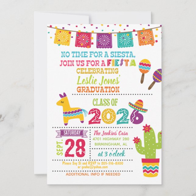 Convite Fiesta 2026 Graduation Invitation - White (Frente)