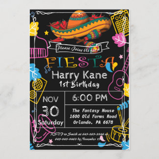 Convite Fiesta Birthday Chalkboard Mexicano