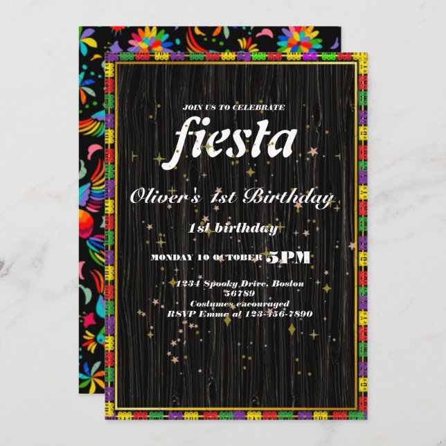 Convite Fiesta Birthday - Concurso Chalkboard mexicano (Frente/Verso)