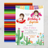 Fiesta Birthday e Baptism para raparigas gêmeas