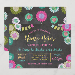 Convite Fiesta Birthday Floral Mexicano Fãs Rosa Flagres