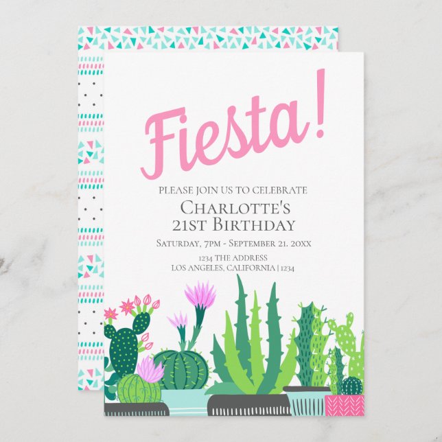 Convite Fiesta Birthday succulto cactus casamento (Frente/Verso)
