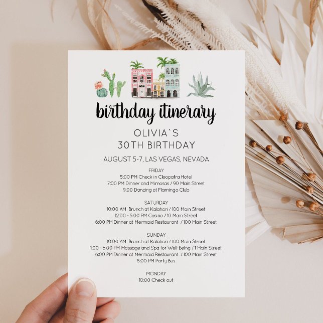 Convite Fiesta Birthday Weekend Itinerary Card (Fiesta Birthday Weekend Itinerary Card)
