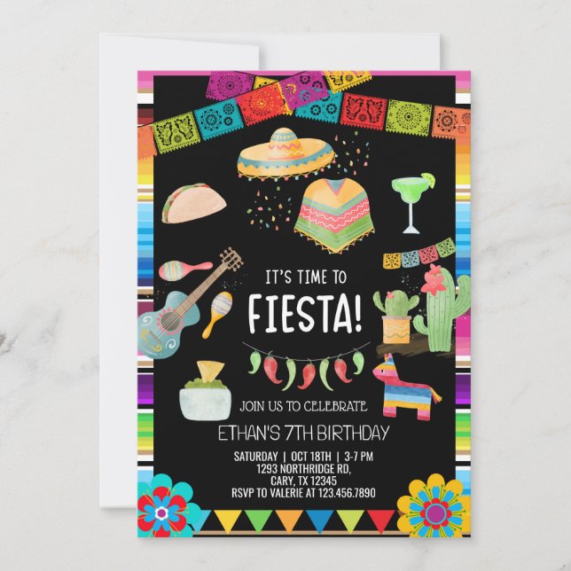 Convite Fiesta boy birthday invitation, boy fiesta any age (Frente)