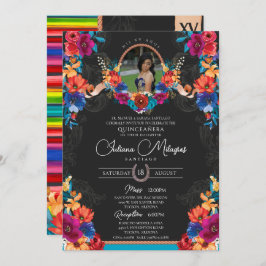 Convite Fiesta Bright Floral e Serape Charro Quinceanera