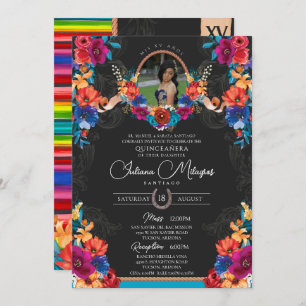 Convite Fiesta Bright Floral e Serape Charro Quinceanera