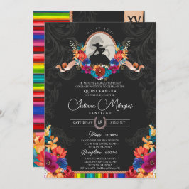 Convite Fiesta Bright Folk Floral Charro Quinceanera