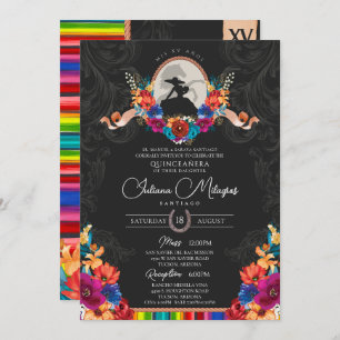Convite Fiesta Bright Folk Floral Charro Quinceanera