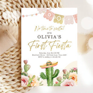 Convite Fiesta Cactus Watercolor Girl First Birthday Inviv
