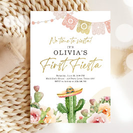 Convite Fiesta Cactus Watercolor Girl First Birthday Inviv