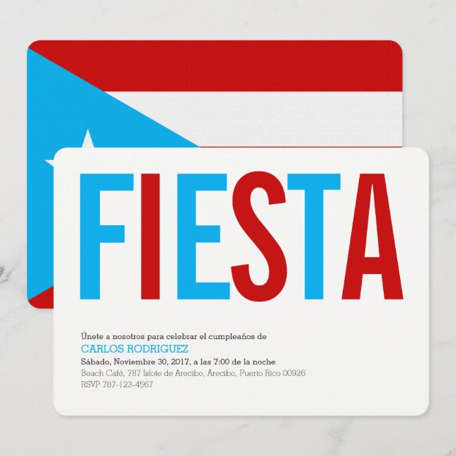 Convite Fiesta: Céu: Bandeira de Porto Rico (Frente/Verso)