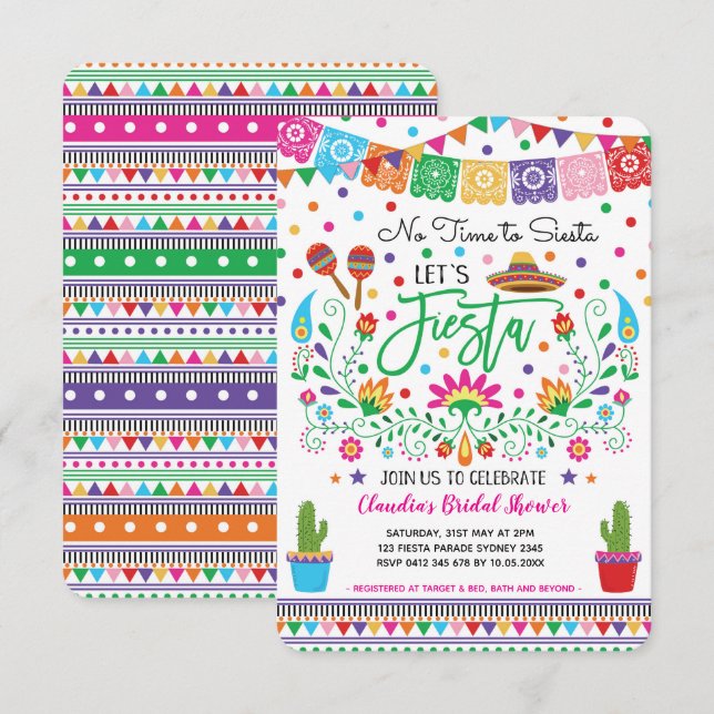 Convite Fiesta Chá de panela / Sem tempo para Siesta Mexic (Frente/Verso)