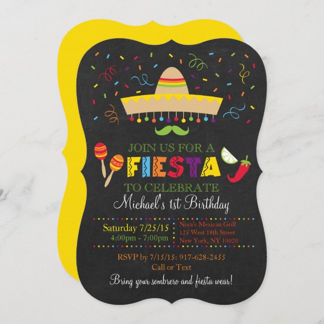 Convite Fiesta Chalkboard Birthday (Frente/Verso)