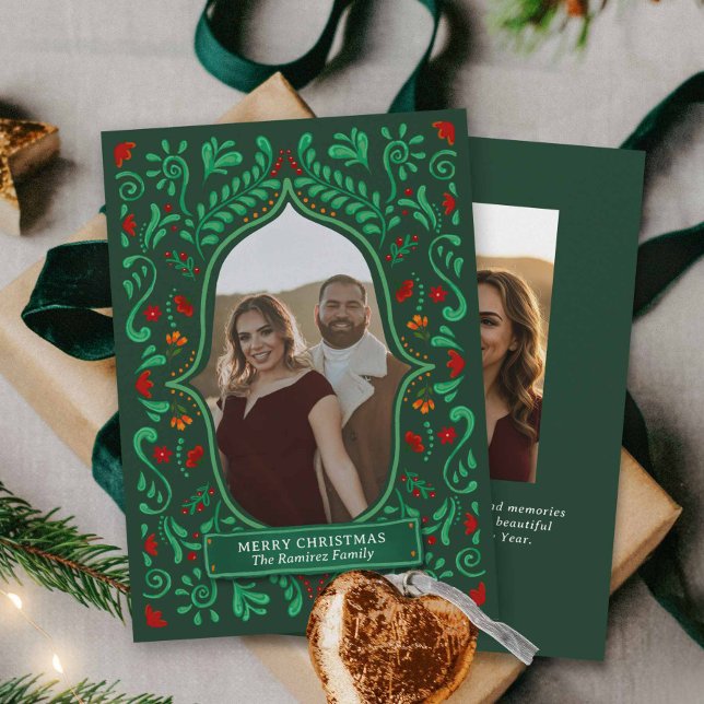 Convite Fiesta Christmas Papel Picado Photo Greeting Card (Fiesta Merry Christmas Photo Card)