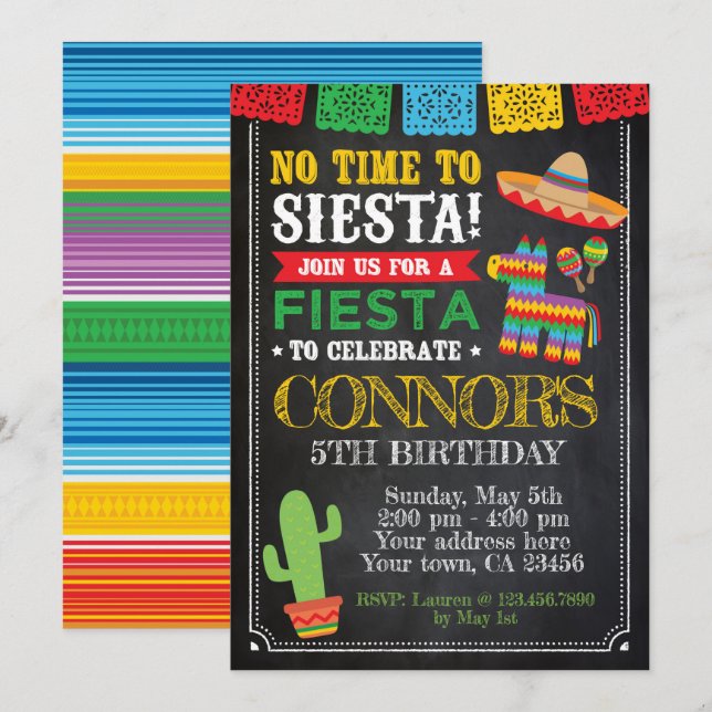 Convite Fiesta, Cinco de mayo Birthday (Frente/Verso)