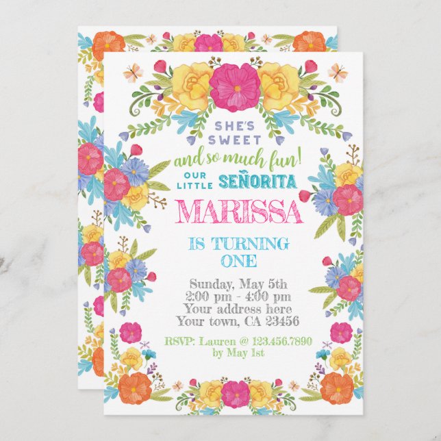 Convite Fiesta, Cinco de mayo Birthday (Frente/Verso)