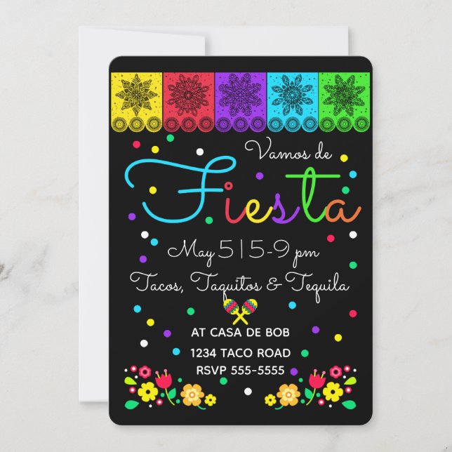 Convite Fiesta Cinco de Mayo Papercuts & Floral Folk Art (Frente)